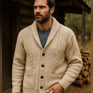 Vtg. Oakbrook Wool Classic Cardigan Beige Grandpa Core Size Medium